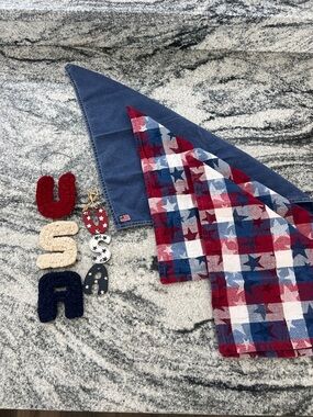 USA Hanging Decor Reversible Star & Plaid Bandana Placemat - Red White Blue